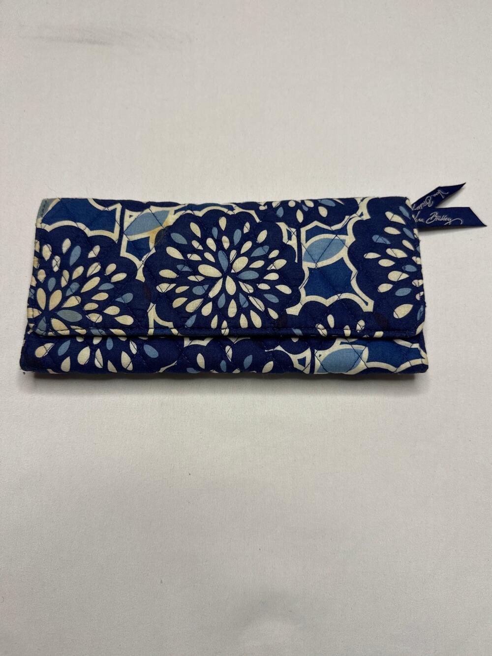 Vera Bradley Petal Splash Blue Floral Trifold Wallet ID Window